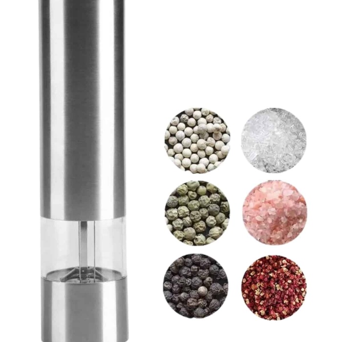 KESGİN MARKET ® Baharat Öğütücü Paslanmaz Ayarlanabilir Otomatik Pilli Işıklı Tuz & Karabiber