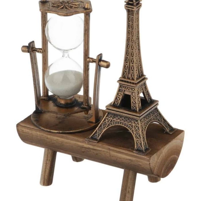 KESGİN MARKET ® Retro Eyfel Kulesi Ve Kum Saati Dekoratif Ahşap Görünümlü Masa Biblosu