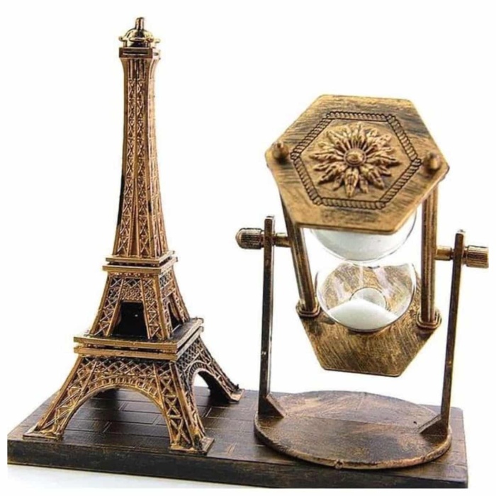 KESGİN MARKET ® Retro Eyfel Kulesi Ve Kum Saati Dekoratif Ahşap Görünümlü Masa Biblosu