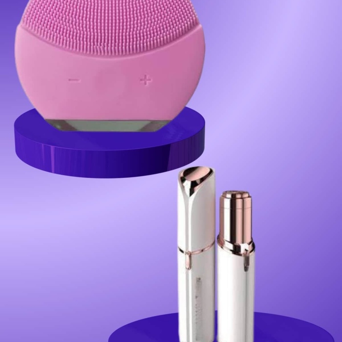 KESGİN MARKET ® KAŞ BIYIK VE YÜZ EPİLASYON ALETİ VE TİTREŞİMLİ YÜZ TEMİZLEME MASAJ ALETİ İKİLİ SET