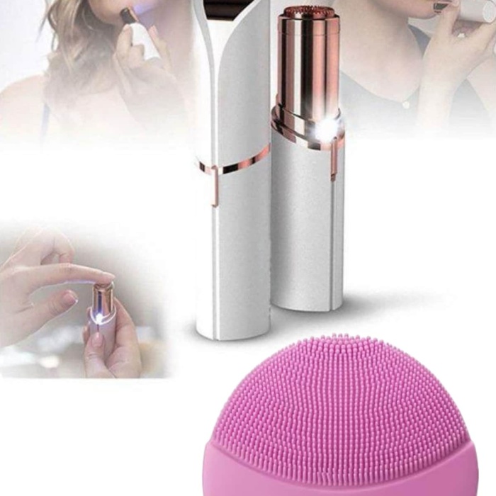 KESGİN MARKET ® KAŞ BIYIK VE YÜZ EPİLASYON ALETİ VE TİTREŞİMLİ YÜZ TEMİZLEME MASAJ ALETİ İKİLİ SET