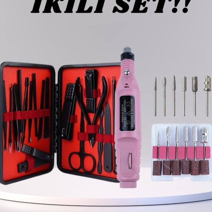 KESGİN MARKET ® Elektrikli Manikür Pedikür Seti İkili Set 17 Parça Tırnak Bakımı Nasır Temizleme Tırnak Şekillendirme