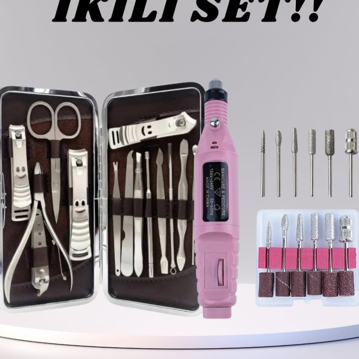 KESGİN MARKET ® Elektrikli Manikür Pedikür Seti İkili Set 12 Parça Tırnak Bakımı Törpü Protez Çıkarma