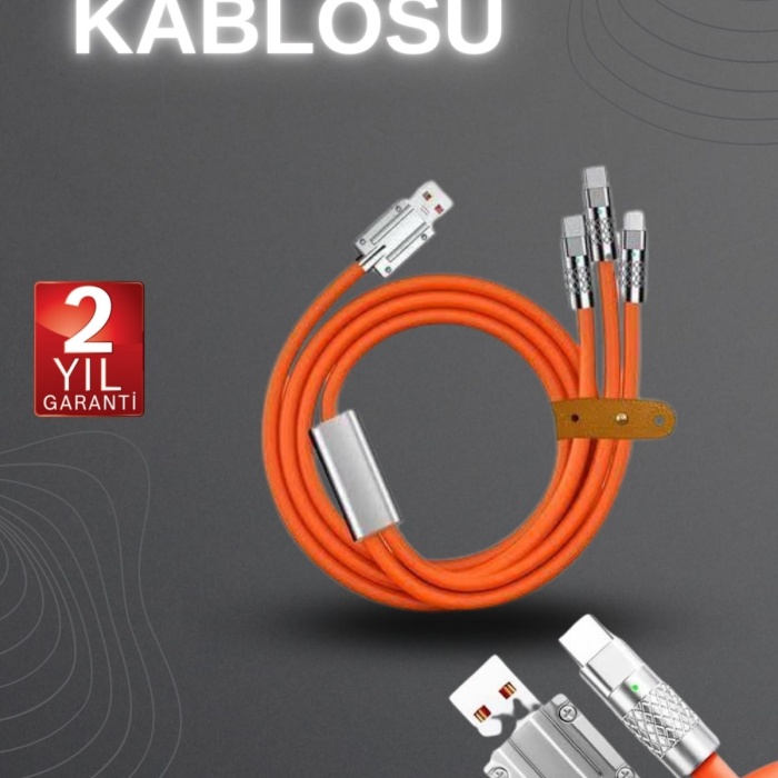 KESGİN MARKET ® 120W Hızlı Şarj Kablosu Turuncu Yüksek Güç Kapasitesi Çoklu Şarj Girişi