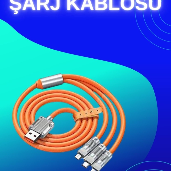 KESGİN MARKET ® 3 İn 1 Süper Hızlı Şarj Kablosu Android ve İOS Uyumlu Silikon Şarj Kablosu