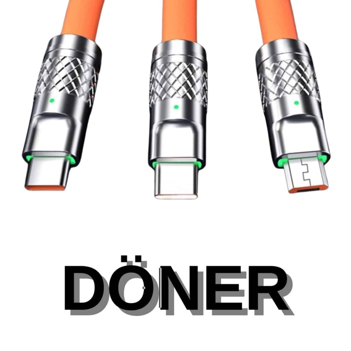 KESGİN MARKET ® 3 İn 1 Süper Hızlı Şarj Kablosu Android ve İOS Uyumlu Silikon Şarj Kablosu