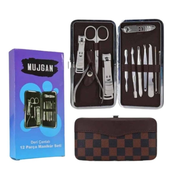 KESGİN MARKET ® 12 Parça Manikür Pedikür Seti Özel Deri Çanta El Ayak Bakımı Akne ve Sivilce Temizleme