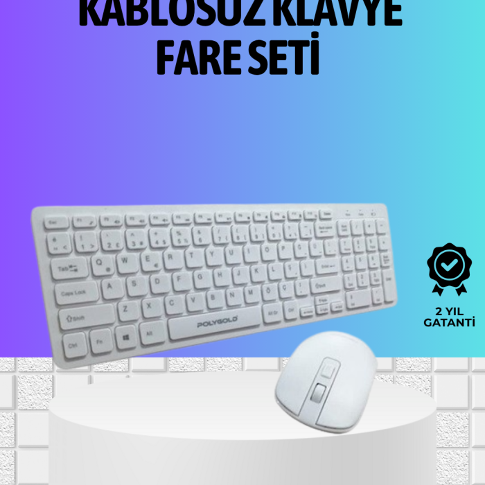 KESGİN MARKET ® Q Klavye Beyaz Klavye Ve Mouse Seti Kablosuz USB Girişli