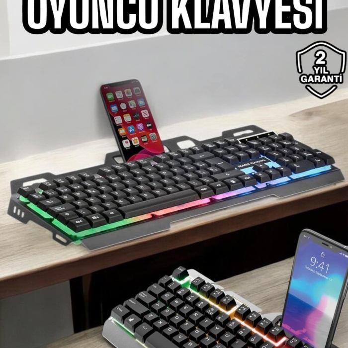 KESGİN MARKET ® Oyuncu Klavyesi Q Klavye RGB Işıklı Mouse Hediyeli