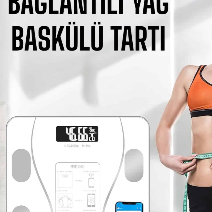 KESGİN MARKET ® Akıllı Tartı Dijital Baskül Yağ Su Kas Vücut Kitle Kilo Ölçer Tartı