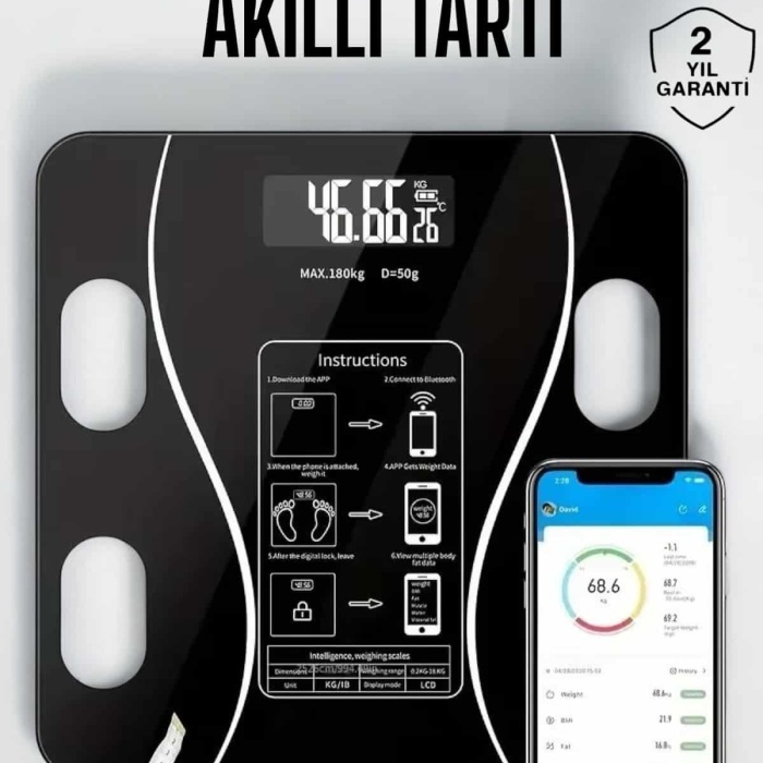 KESGİN MARKET ® Akıllı Tartı Bluetooth Bağlantılı Yağ Ölçebilen Tartı Yeni Nesil