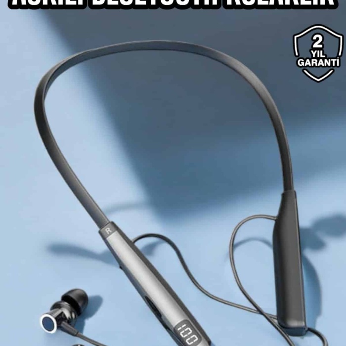 KESGİN MARKET ® Boyun Askılı Bluetooth Kulaklık Uzun Şarj Süreli Dijital Göstergeli Kablolu