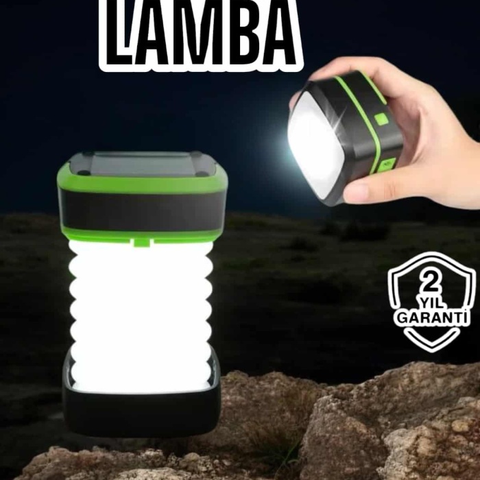 KESGİN MARKET ® Katlanabilir Kamp Lambası Solar Fener Görünümlü 3 Kademeli Şarjlı