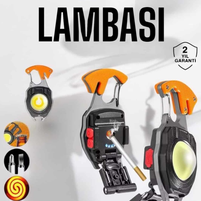 KESGİN MARKET ® yeni nesil Kamp Feneri Çok Fonksiyonlu Fener Anahtarlık Usb Çakmaklı Cam Kırıcı Kemer Kesici Açacak