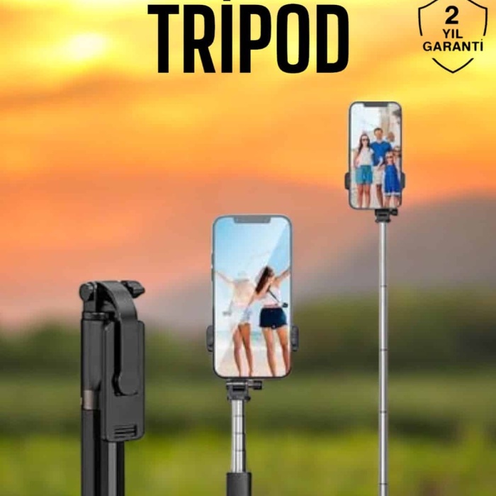 KESGİN MARKET ® Selfie Çubuğu Tripod Kumandalı Telefon Tutucu Siyah