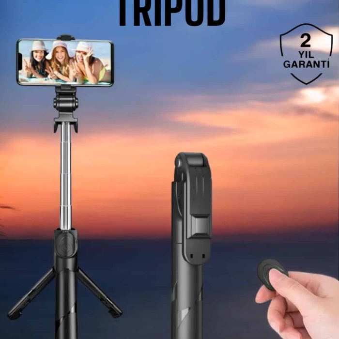 KESGİN MARKET ® Tripod Kablosuz Bluetooth Bağlantılı Selfie Çubuğu 360 Derece Dönebilen