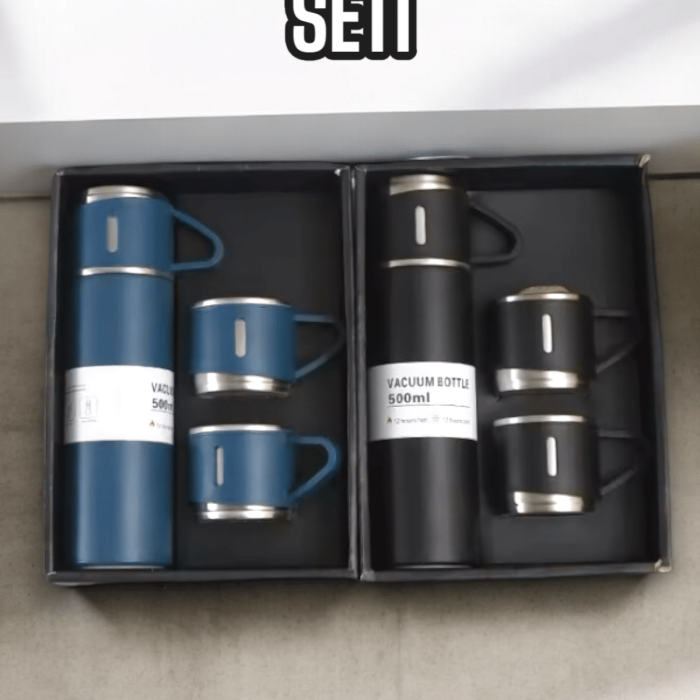 KESGİN MARKET ® Şık ve Dayanıklı 3 Bardaklı Termos Seti Uzun Süre Isı Koruma Özellikli