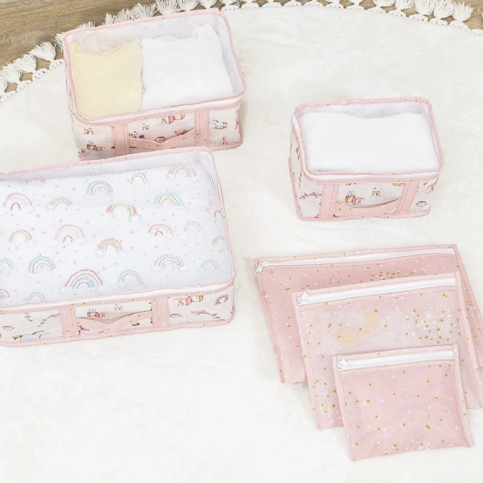 KESGİN MARKET® Baby 6lı Desenli Fileli Bavul Valiz İçi Düzenleyici Çok Amaçlı Organizer (pembe)