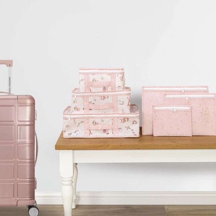 KESGİN MARKET® Baby 6lı Desenli Fileli Bavul Valiz İçi Düzenleyici Çok Amaçlı Organizer (pembe)