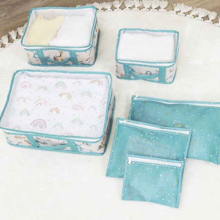 KESGİN MARKET® Baby 6lı Desenli Fileli Bavul Valiz İçi Düzenleyici Çok Amaçlı Organizer (yeşil)