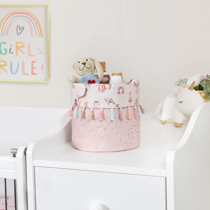 KESGİN MARKET® Baby Kullanımı Kolay Desenli Taşınabilir Düzenleyici Yuvarlak Sepet(pembe)