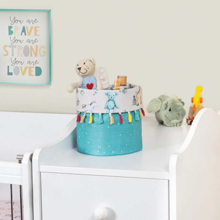 KESGİN MARKET® Baby Kullanımı Kolay Desenli Taşınabilir Düzenleyici Püsküllü Yuvarlak Sepet(yeşil)