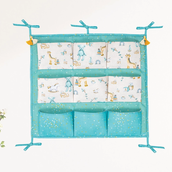 KESGİN MARKET® Baby 9 Cepli Bağlamalı Beşik Kenarı Düzenleyici (yeşil)