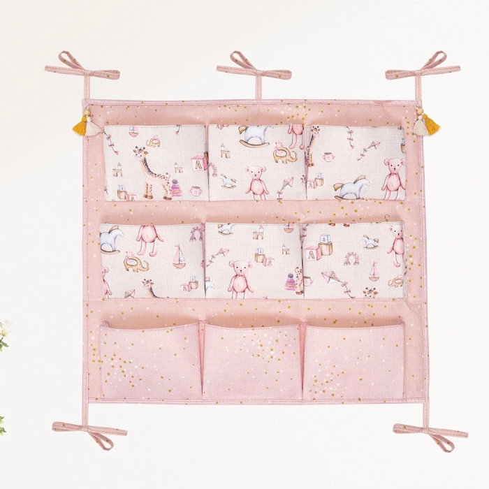 KESGİN MARKET® Baby 9 Cepli Bağlamalı Beşik Kenarı Düzenleyici (pembe)