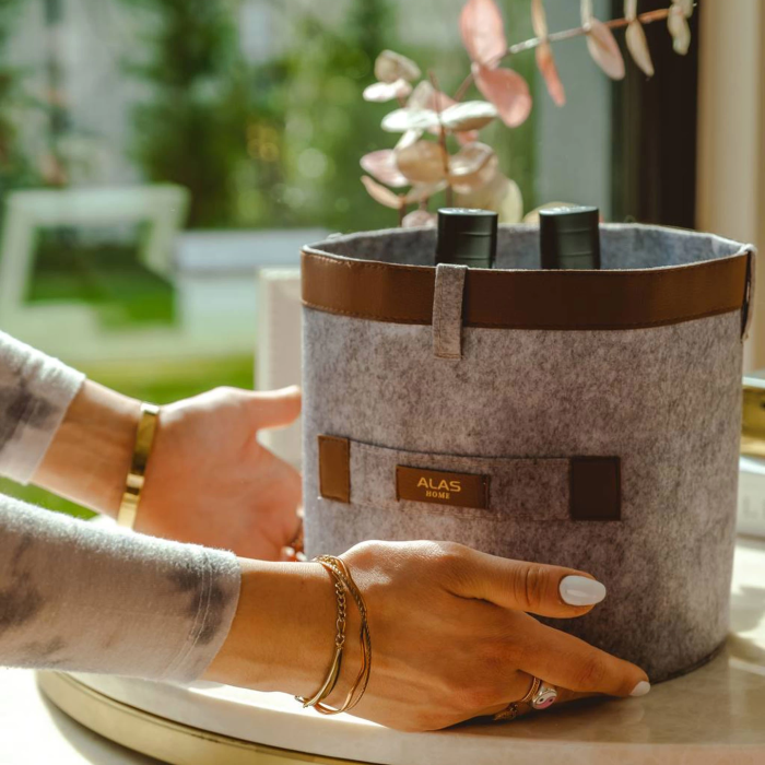 KESGİN MARKET® Deri Şeritli Yuvarlak Çok Amaçlı Düzenleyici Organizer Kutu Keçe Sepet (maxi) 03815