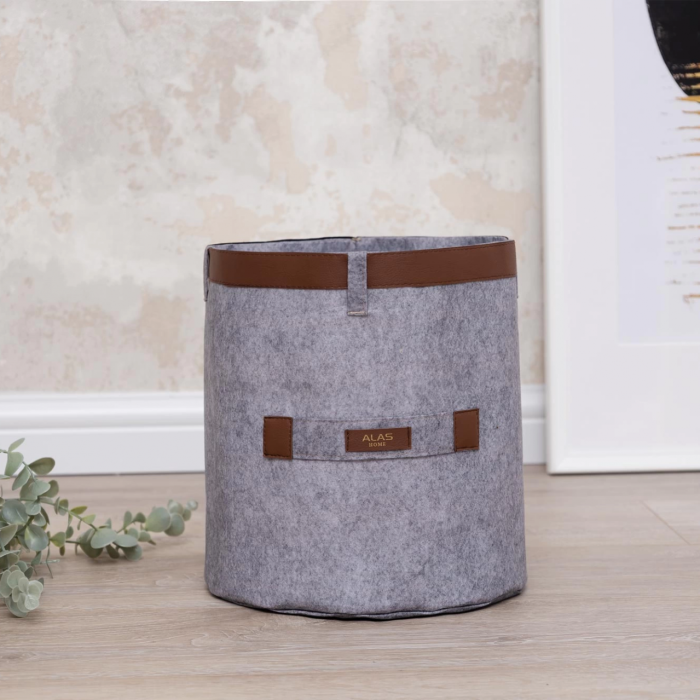 KESGİN MARKET® Deri Şeritli Yuvarlak Çok Amaçlı Düzenleyici Organizer Kutu Keçe Sepet (maxi) 03815