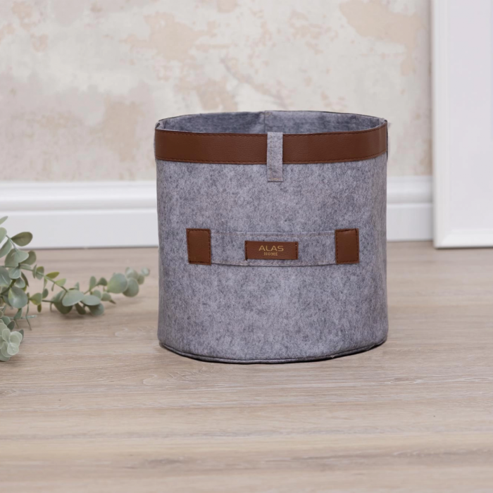 KESGİN MARKET® Deri Şeritli Yuvarlak Çok Amaçlı Düzenleyici Organizer Kutu Keçe Sepet (mini) 03822