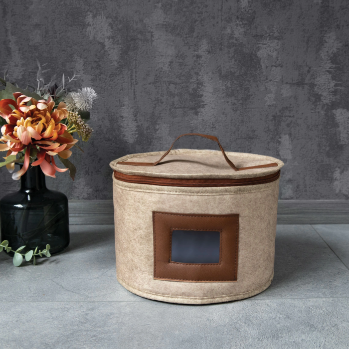 KESGİN MARKET® Deri Şeritli Pencereli Yuvarlak Çok Amaçlı Düzenleyici Organizer Kutu Keçe Çanta (maxi)
