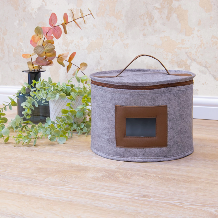 KESGİN MARKET® Deri Şeritli Pencereli Yuvarlak Çok Amaçlı Düzenleyici Organizer Kutu Keçe Çanta (maxi)