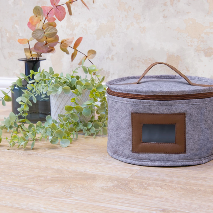 KESGİN MARKET® Deri Şeritli Pencereli Yuvarlak Çok Amaçlı Düzenleyici Organizer Kutu Keçe Çanta (mini)