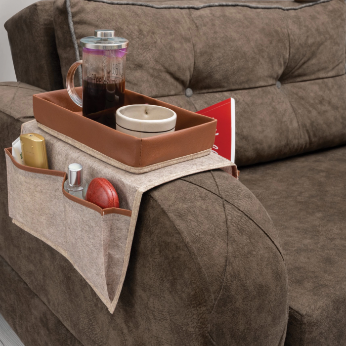 KESGİN MARKET® Çok Amaçlı Deri Şeritli Cepli Koltuk Kenarı Düzenleyici 03938