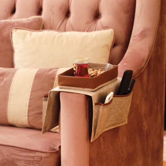 KESGİN MARKET® Çok Amaçlı Deri Şeritli Cepli Koltuk Kenarı Düzenleyici 03938