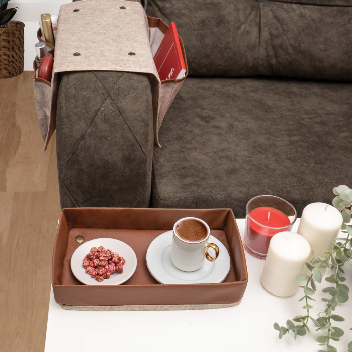 KESGİN MARKET® Çok Amaçlı Deri Şeritli Cepli Koltuk Kenarı Düzenleyici 03938