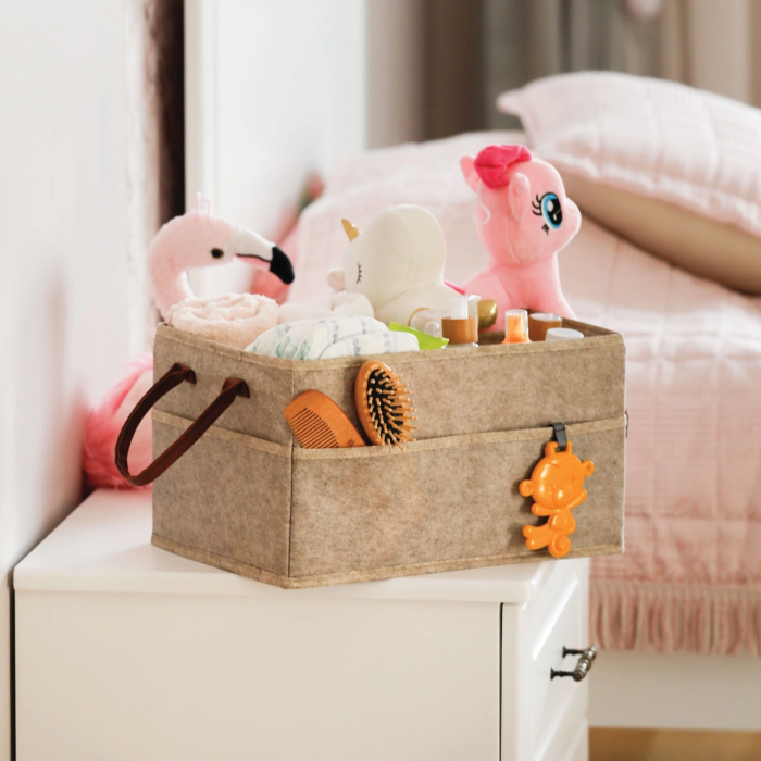 KESGİN MARKET® 3 Gözlü Deri Şeritli Çok Amaçlı Düzenleyici Organizer Kutu Keçe Sepet 03860