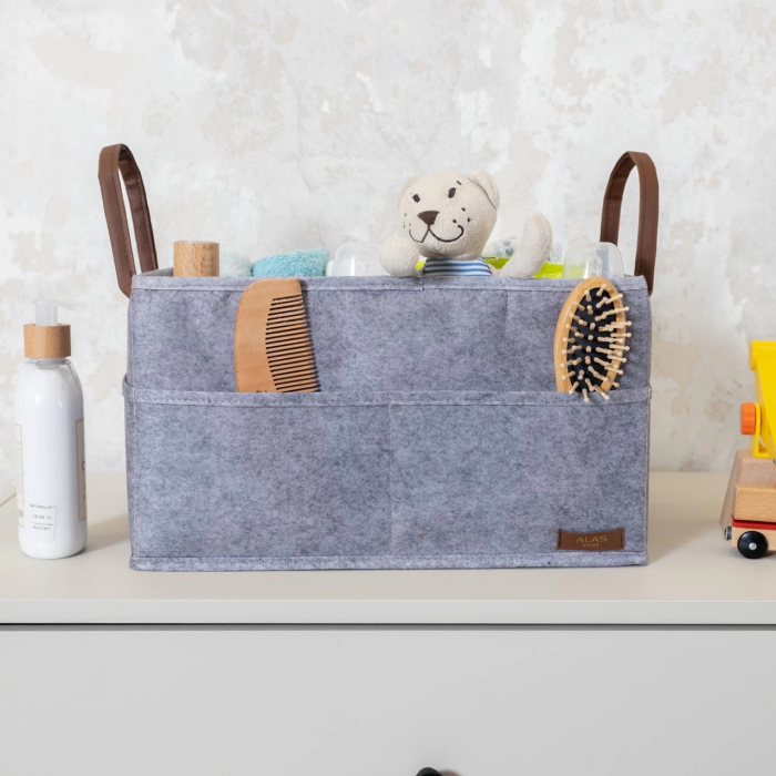 KESGİN MARKET® 3 Gözlü Deri Şeritli Çok Amaçlı Düzenleyici Organizer Kutu Keçe Sepet 03860