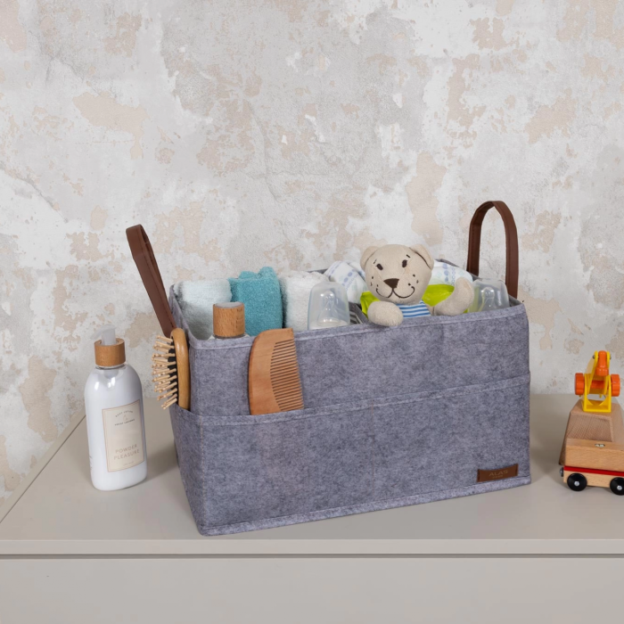 KESGİN MARKET® 3 Gözlü Deri Şeritli Çok Amaçlı Düzenleyici Organizer Kutu Keçe Sepet 03860