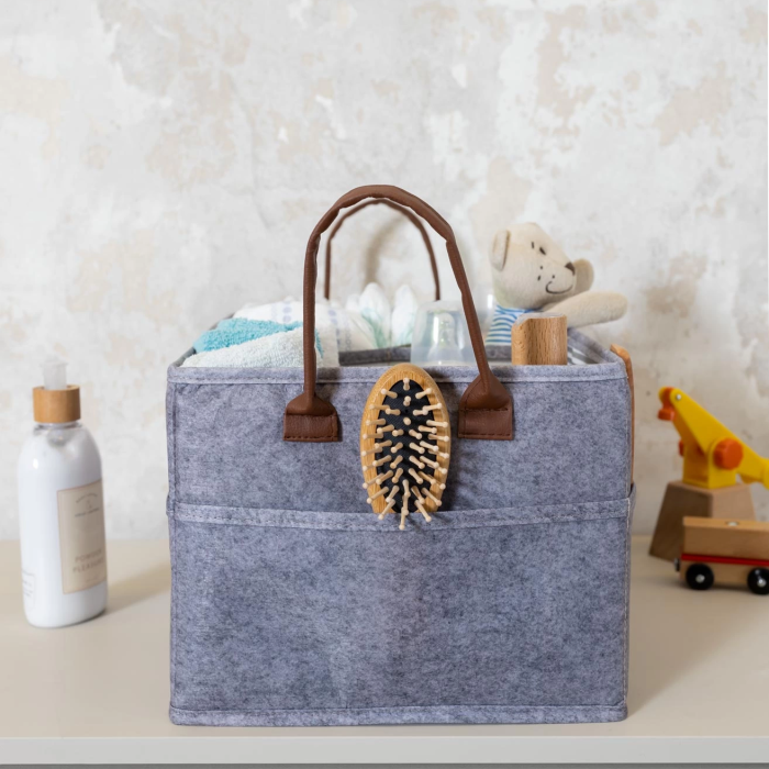 KESGİN MARKET® 3 Gözlü Deri Şeritli Çok Amaçlı Düzenleyici Organizer Kutu Keçe Sepet 03860