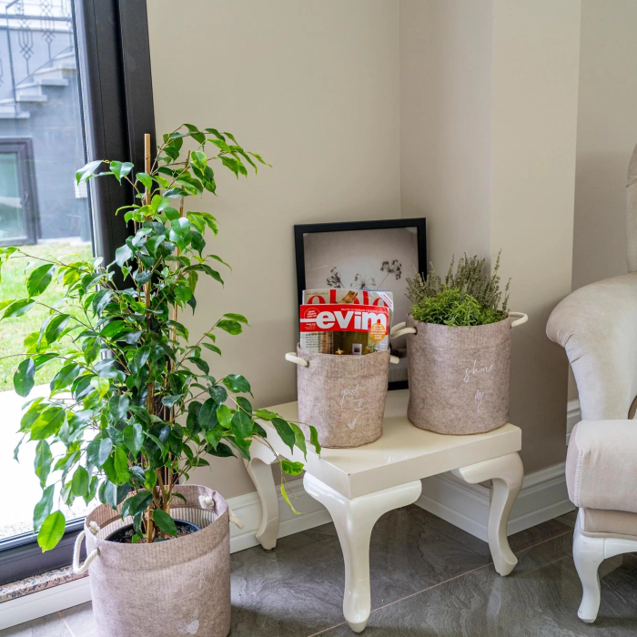 KESGİN MARKET® Kulplu Yuvarlak Düzenleyici Çok Amaçlı Kolay Taşınabilen Organizer Keçe Sepet (3lü Set)