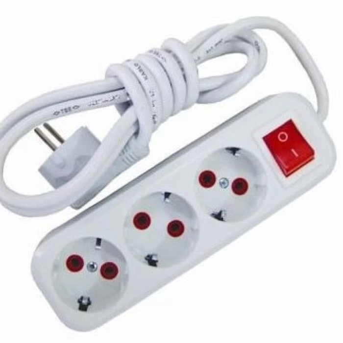 KESGİN MARKET® 3 Metre Kablolu Anahtarlı 3 Lü Topraklı Grup Priz