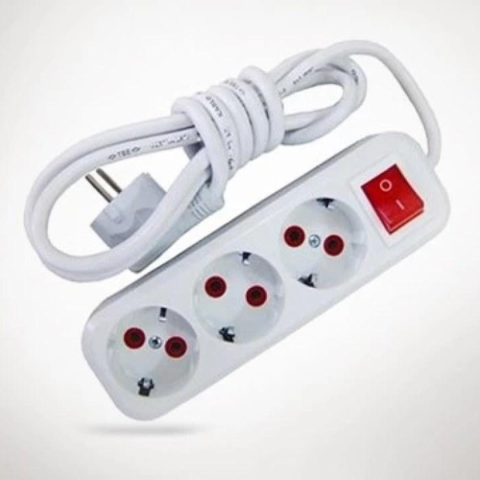 KESGİN MARKET® 3 Metre Kablolu Anahtarlı 3 Lü Topraklı Grup Priz