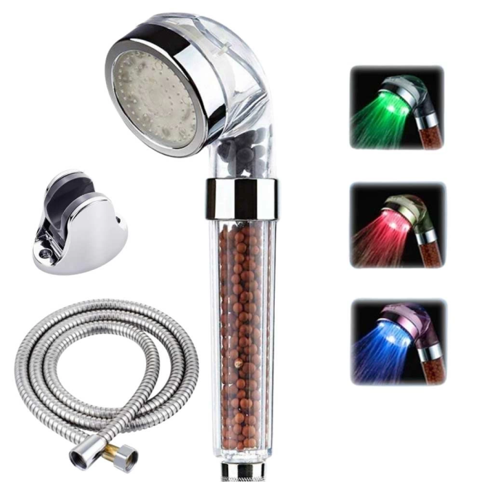 KESGİN MARKET® Tasarruflu Boncuklu Ledli Duş Başlık Seti Pil Veya Elektrik Gerekmez Kinetik Enerjili