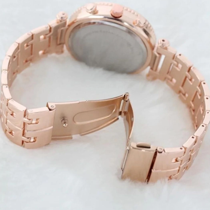 KESGİN MARKET® Zarif Ve Şık Özel Tasarım Zirkon Taşlı Metal Bayan Kol Saati (rose)