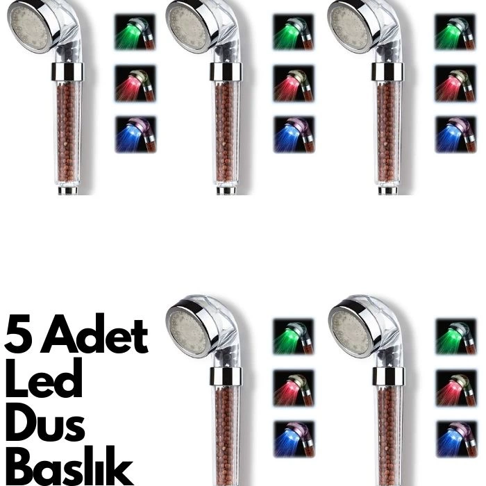 KESGİN MARKET® 5 Adet Tasarruflu Boncuklu Ledli Duş Başlık-pil Veya Elektrik Gerekmez Kinetik Enerjili