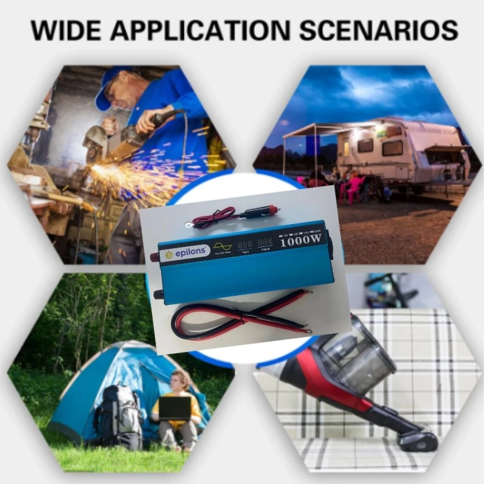 KESGİN MARKET® Epilons 12v 1000w Tam Sinus İnverter 220v Çevirici Taşınabilir Güç Kaynağı