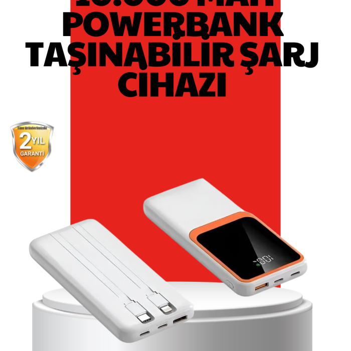 KESGİN MARKET® 10000 mAh Taşınabilir Powerbank – Çift Çıkışlı Type-C ve Lightning Uyumlu