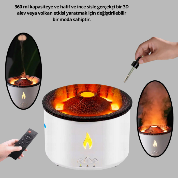 KESGİN MARKET® Volkan Efektli Aroma Difüzörü – Sessiz Çalışma, Otomatik Kapanma ve LED Işık
